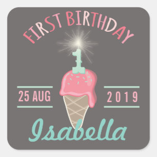 Ice Cream Sparkler 1st Birthday Party Gift Tag