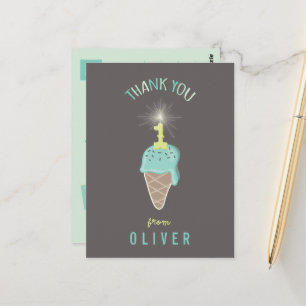Ice Cream Sparkler 1st Birthday Thank You Postcard