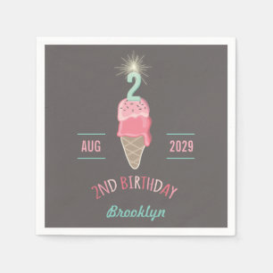 Ice Cream Sparkler 2nd Birthday Party Paper Napkin