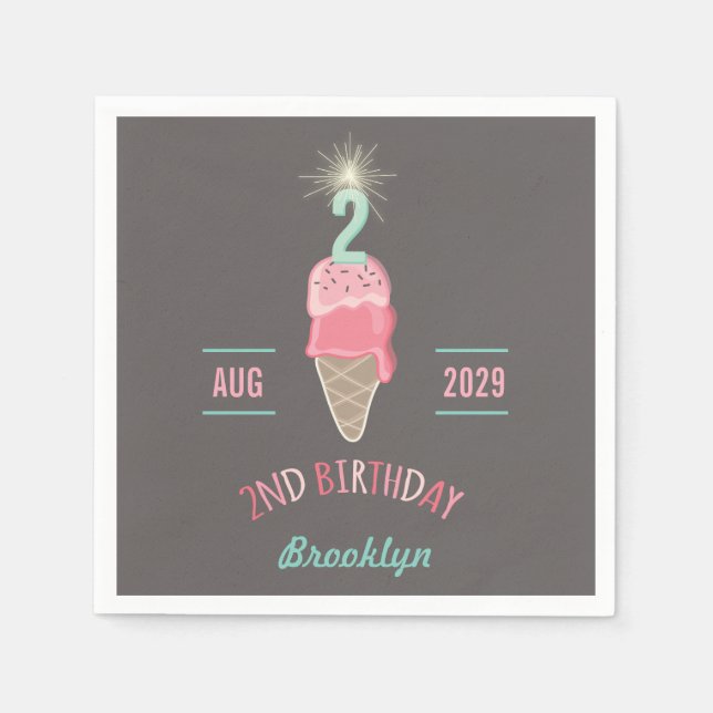Ice Cream Sparkler 2nd Birthday Party Paper Napkin (Front)