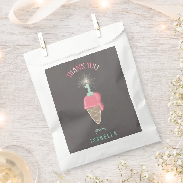 Ice Cream Sparkler Girl 1st Birthday Thank You Favour Bags (Clipped)