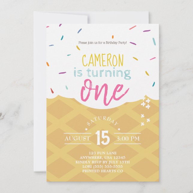 Ice Cream | Sprinkle | 1st Birthday Invitation (Front)