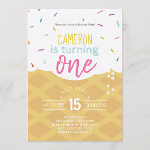 Ice Cream   Sprinkle   1st Birthday Invitation