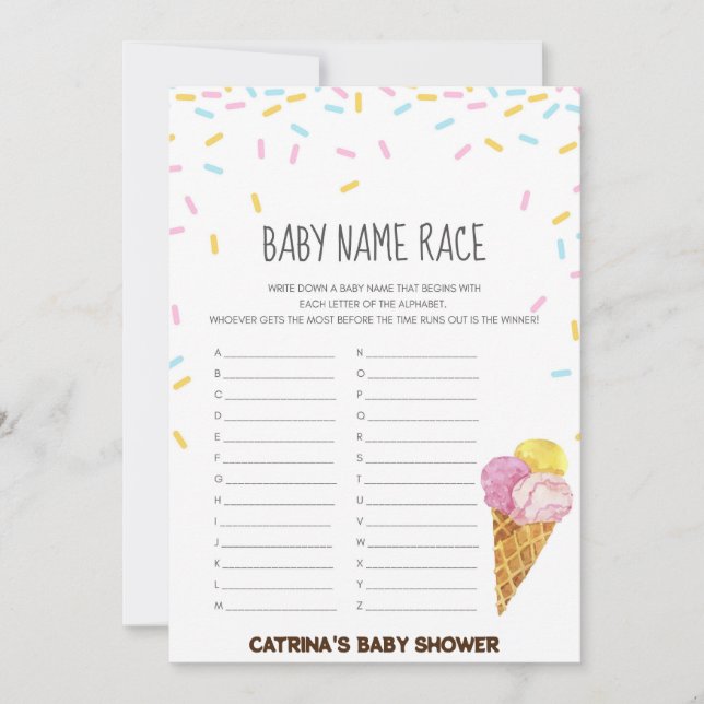 Ice Cream Sprinkle Baby Shower -Editable Name, 5x7 Invitation (Front)