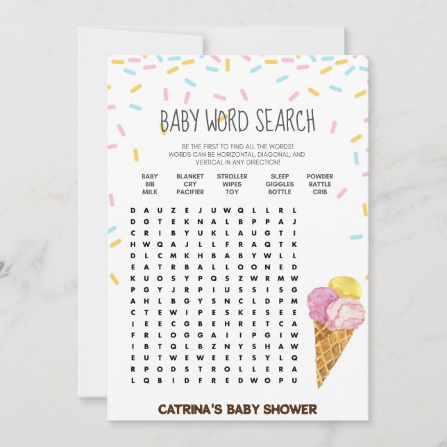 Ice Cream Sprinkle Baby Shower -Editable Name, 5x7 Invitation (Front)