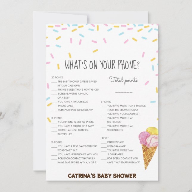 Ice Cream Sprinkle Baby Shower -Editable Name, 5x7 Invitation (Front)