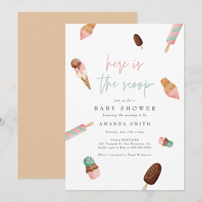 Ice Cream Sprinkle Mint Pink Summer Baby Shower Invitation (Front/Back)