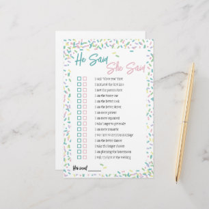 Ice Cream Sprinkles He Said She Said Game Stationery