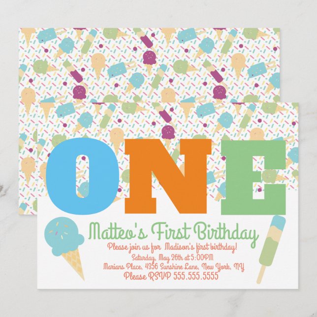 Ice Cream Sprinkles Pastel Girls Birthday Party Invitation (Front/Back)