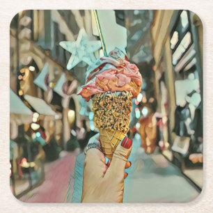 Ice cream sprinkles square paper coaster