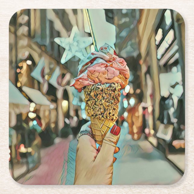 Ice cream sprinkles square paper coaster (Front)