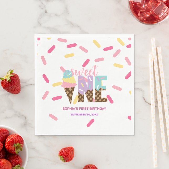 Ice Cream & Sprinkles Sweet One 1st Birthday Napkin (Insitu)