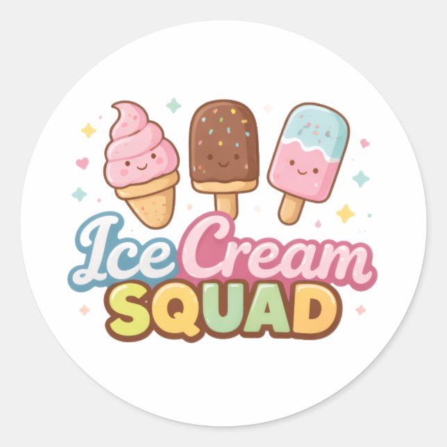 Ice Cream Squad Cute Cartoon Popsicle Classic Round Sticker (Front)