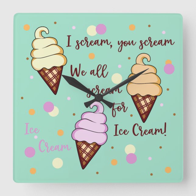 Ice Cream Square Wall Clock (Front)