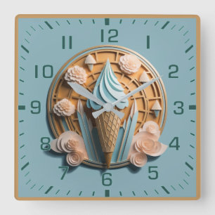 Ice cream square wall clock