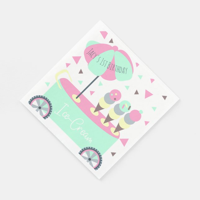 Ice Cream Stand Confetti Birthday Party Pink Napkin (Corner)