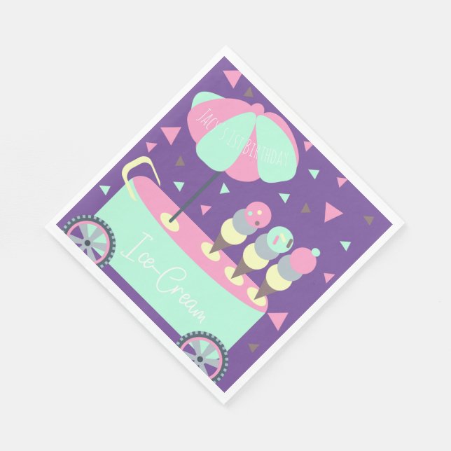 Ice Cream Stand Confetti Birthday Party Purple Napkin (Corner)