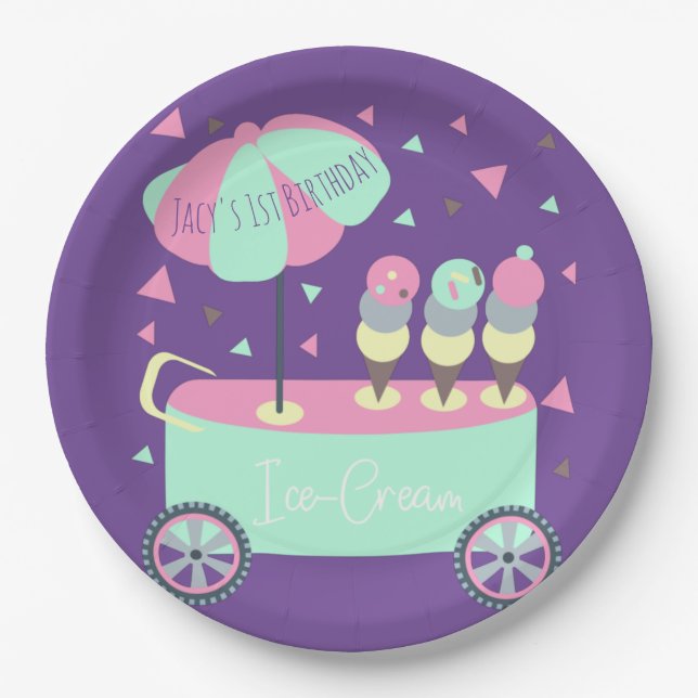 Ice Cream Stand Confetti Birthday Party Purple Paper Plate (Front)