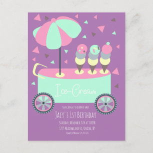 Ice Cream Stand Confetti Birthday Party Purple Postcard