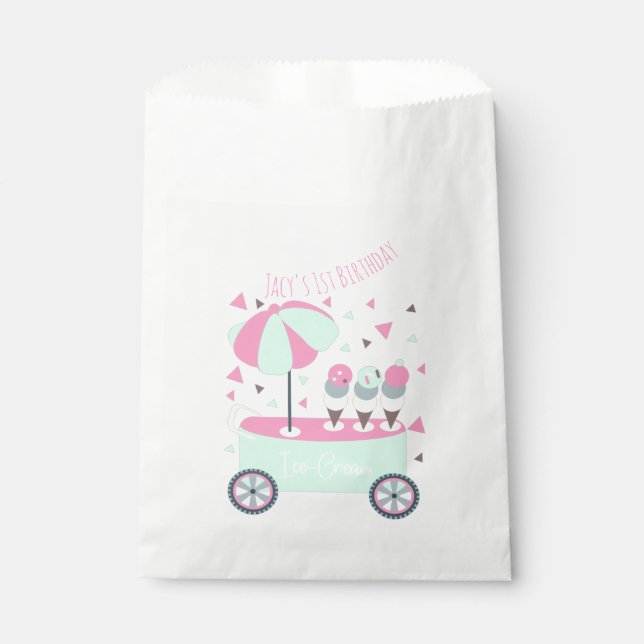 Ice Cream Stand Confetti Pink Birthday Party Favour Bags (Front)