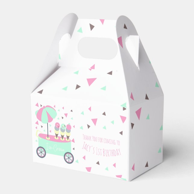Ice Cream Stand Confetti Pink Birthday Party Favour Box (Front Side)
