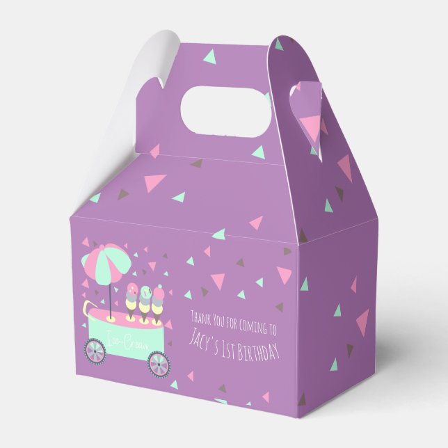 Ice Cream Stand Confetti Purple Birthday Party Favour Box (Front Side)