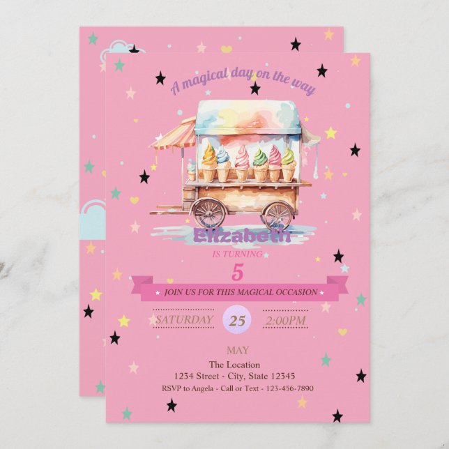 Ice Cream Stars Birthday Invitation (Front/Back)