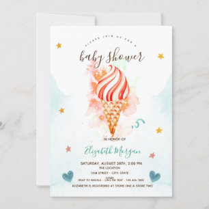 Ice Cream Stars Hearts Baby Shower   Invitation