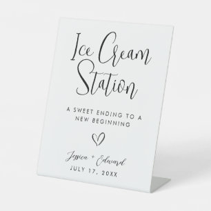Ice Cream Station Modern minimalist Black White Pedestal Sign