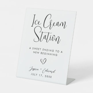 Ice Cream Station Modern minimalist Black White Pedestal Sign