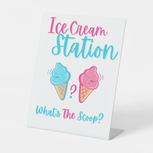 Ice Cream Station What's the Scoop Gender Reveal  Pedestal Sign (Front)