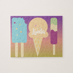 Ice Cream Summer Ombre Rainbow Colourful Kids Art Jigsaw Puzzle
