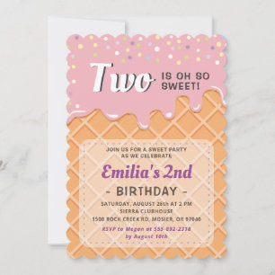 Ice Cream Summer Sweet Baby Girl Birthday Party Invitation