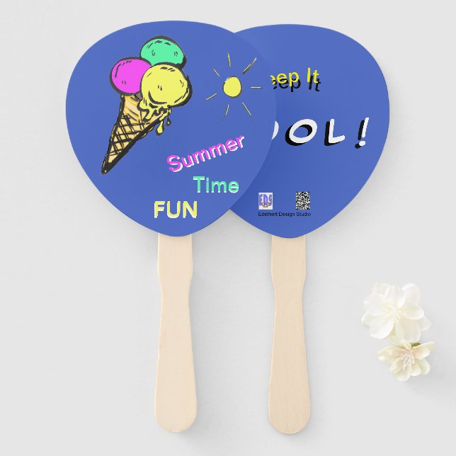 Ice Cream Summer Time Fun Paddle Hand Fan (Front and Back)