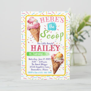 Ice Cream Summer Watercolor Birthday Invitations