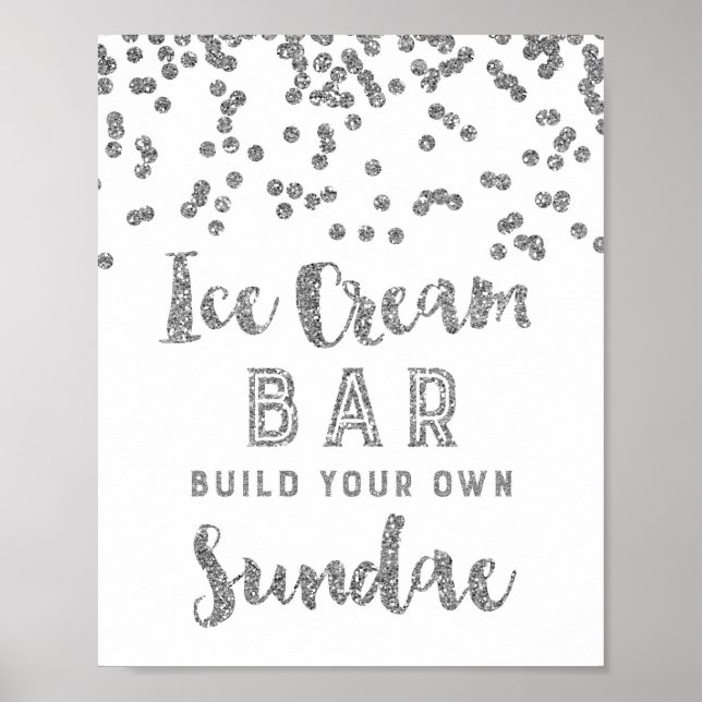 Ice Cream Sundae Bar Sign Silver Confetti (Front)
