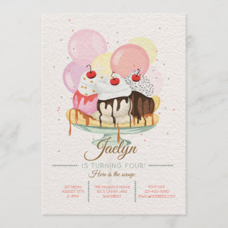 Ice Cream Sundae Birthday Party Invitation