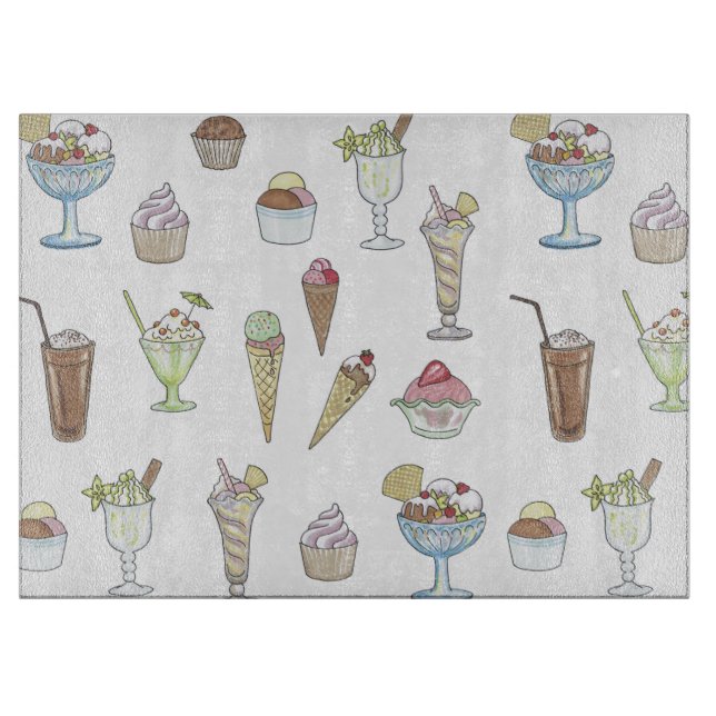 Ice Cream Sundae Desserts Pattern White Cutting Board (Front)