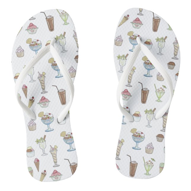 Ice Cream Sundae Desserts Pattern White Flip Flops (Footbed)