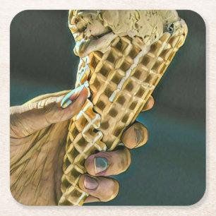 Ice cream sundae for kids square paper coaster
