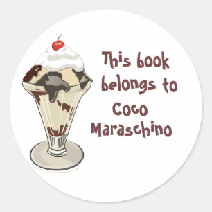 Ice Cream Sundae HotFudge Personalised Bookplates Classic Round Sticker