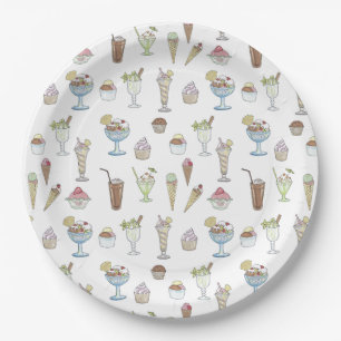 Ice Cream Sundae Illustration Pattern Paper Plate