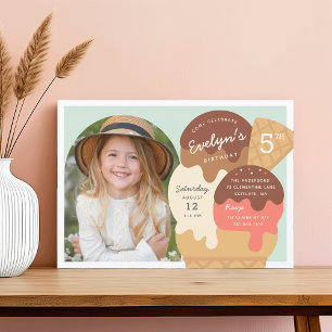 Ice Cream Sundae Kids Birthday Party Photo Invitation