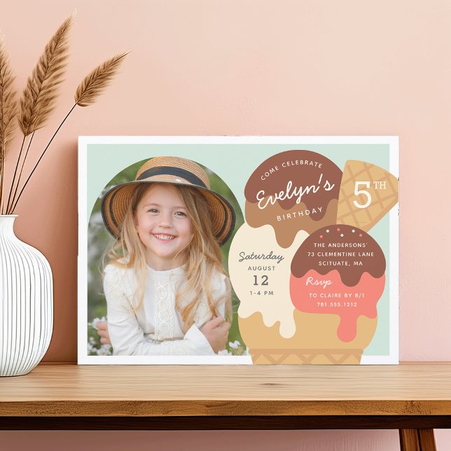 Ice Cream Sundae Kids Birthday Party Photo Invitation (Creator Uploaded)