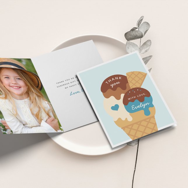 Ice Cream Sundae Kids Birthday Thank You Card (Creator Uploaded)
