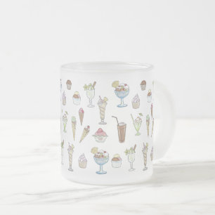Ice Cream Sundae Pattern White Frosted Glass Coffee Mug