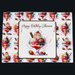 Ice Cream Sundae Personalised Birthday Large Gift Bag<br><div class="desc">Happy Birthday gift bag for a friend or family member. Cute ice cream sundae,  vanilla milkshakes and soft serve swirl ice cream cones in a watercolor ai art style.</div>