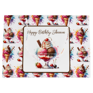 Ice Cream Sundae Personalised Birthday Large Gift Bag