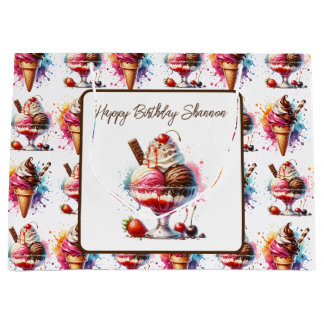 Ice Cream Sundae Personalised Birthday Large Gift Bag