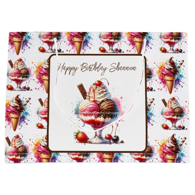  Ice Cream Sundae Personalised Birthday Large Gift Bag (Front)